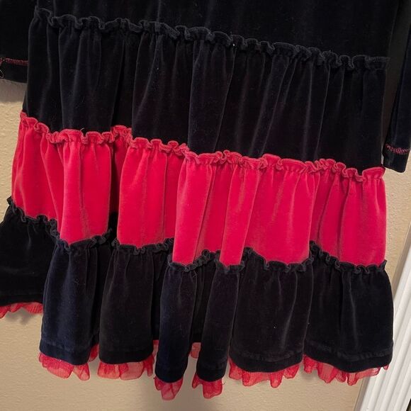 Hanna Andersson Girls Black and Red Velvet Embroidered Holiday Dress 6/7T - Picture 4 of 11